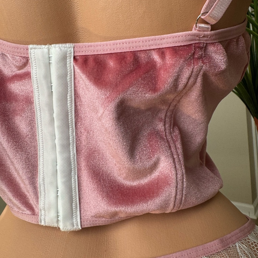 Pink Velvet and Lace Lingerie Set - Picture 6 of 9